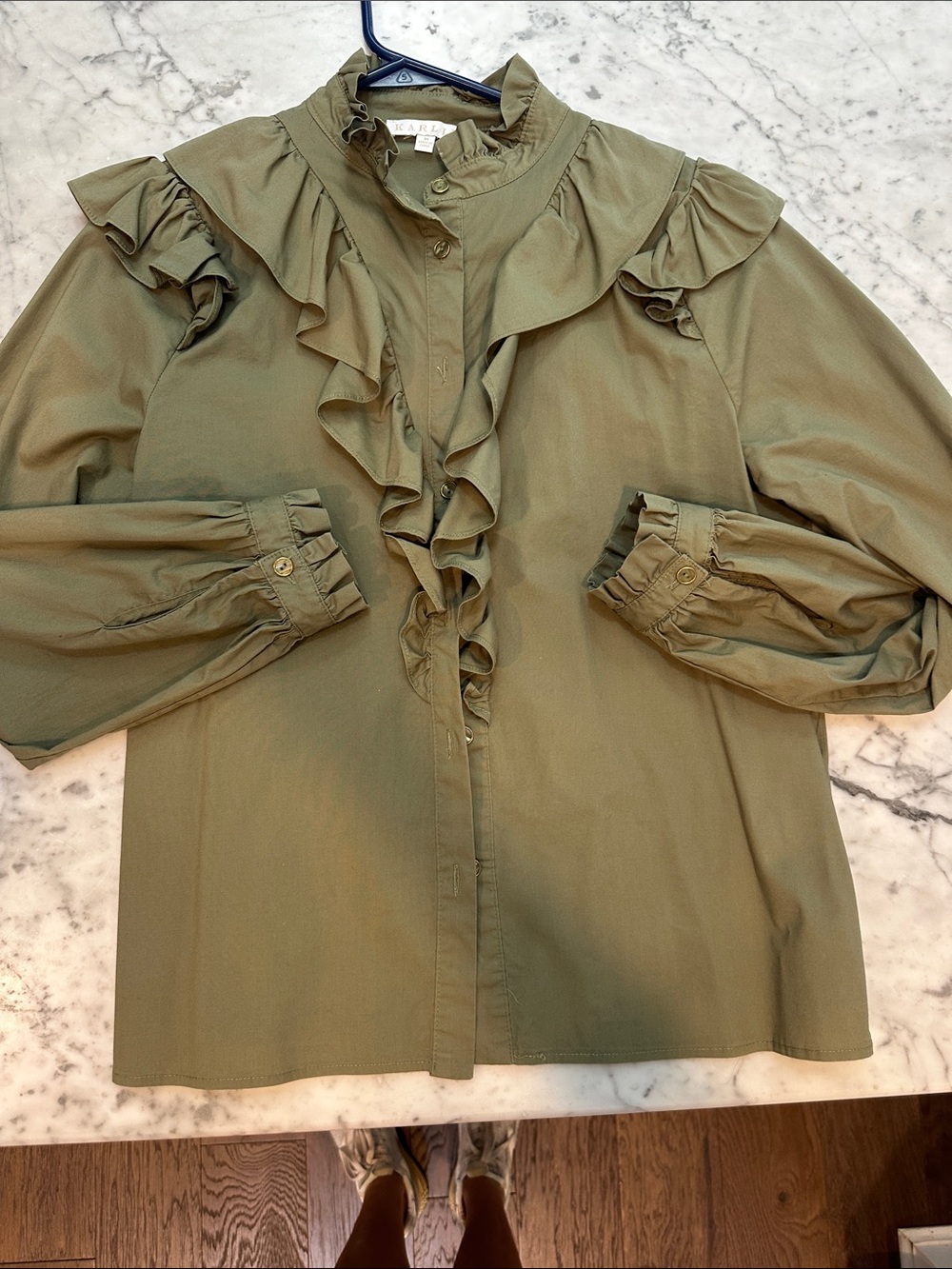 Karlie Olive Green Ruffle Button-Up Blouse
